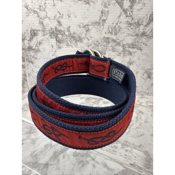 Polo Ralph Lauren Vintage O Ring Nautical Knots Sailing Blet One Size Red Navy - Picture 3 of 11